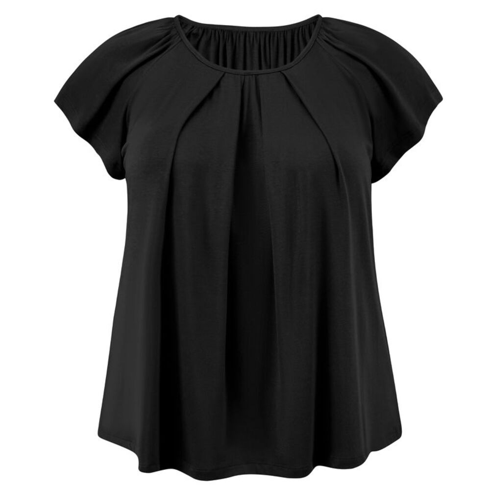 Women Plus Size Summer Pleated Ruffle Sleeve Round Neck Blouse Black